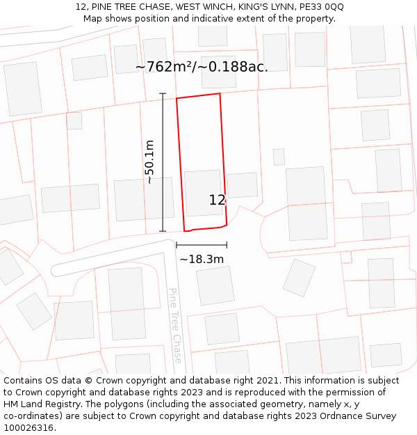 12, PINE TREE CHASE, WEST WINCH, KING'S LYNN, PE33 0QQ: Plot and title map