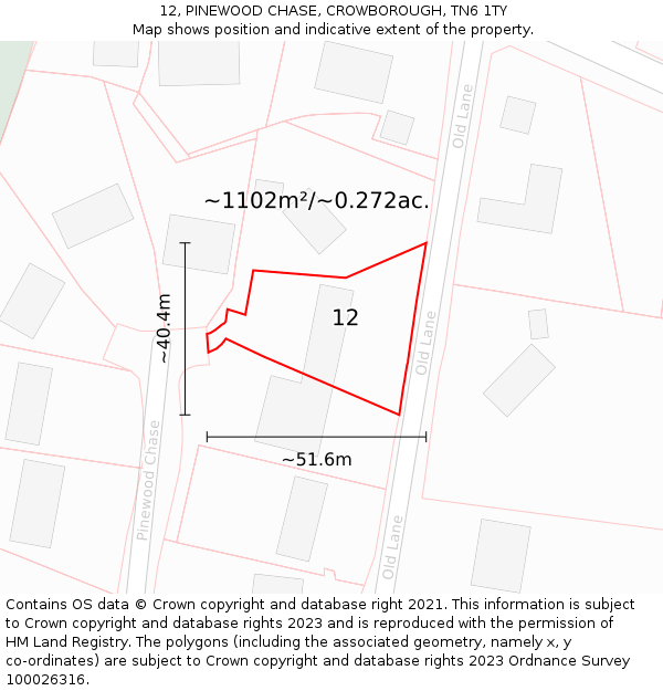 12, PINEWOOD CHASE, CROWBOROUGH, TN6 1TY: Plot and title map