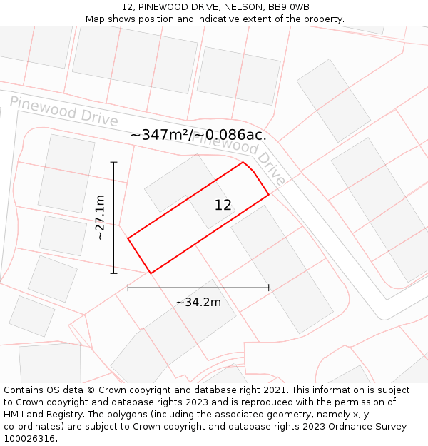 12, PINEWOOD DRIVE, NELSON, BB9 0WB: Plot and title map