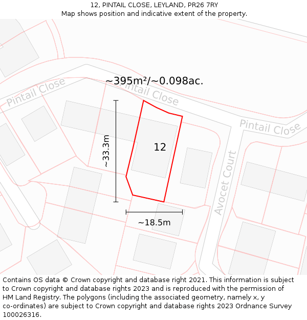 12, PINTAIL CLOSE, LEYLAND, PR26 7RY: Plot and title map