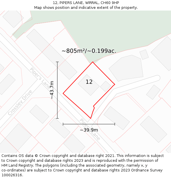 12, PIPERS LANE, WIRRAL, CH60 9HP: Plot and title map