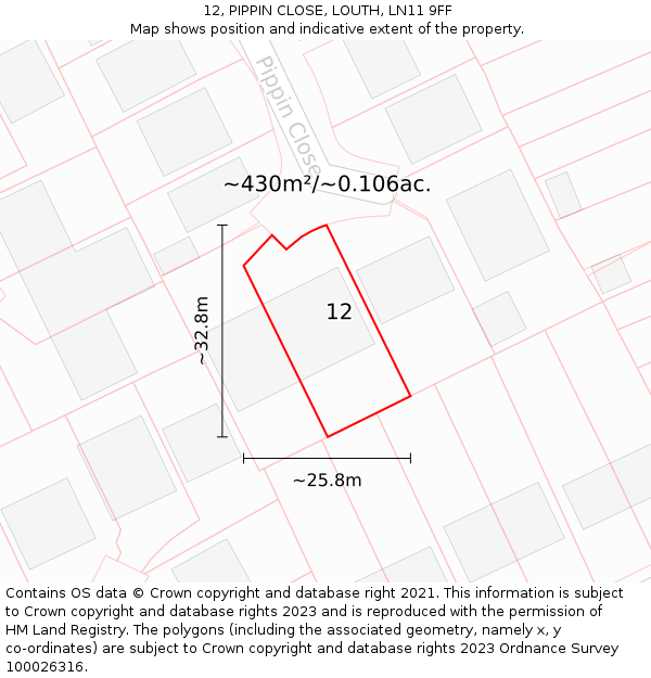 12, PIPPIN CLOSE, LOUTH, LN11 9FF: Plot and title map