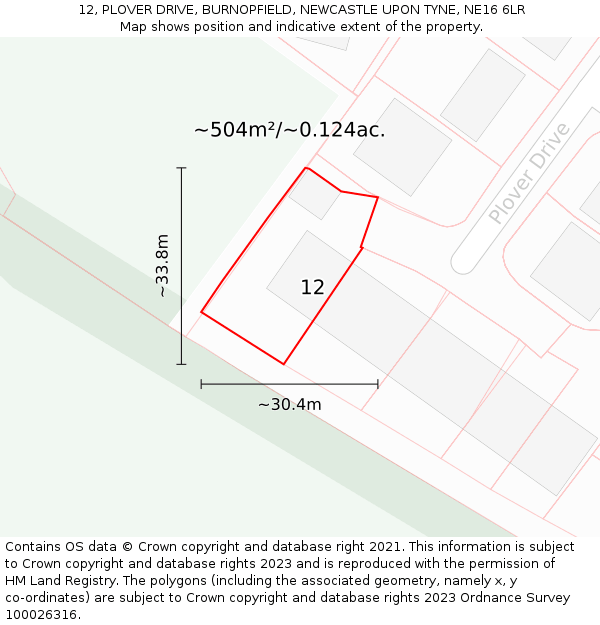 12, PLOVER DRIVE, BURNOPFIELD, NEWCASTLE UPON TYNE, NE16 6LR: Plot and title map