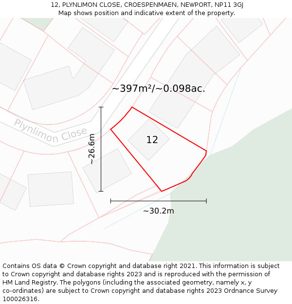 12, PLYNLIMON CLOSE, CROESPENMAEN, NEWPORT, NP11 3GJ: Plot and title map