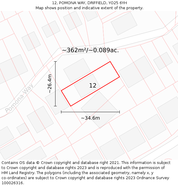 12, POMONA WAY, DRIFFIELD, YO25 6YH: Plot and title map