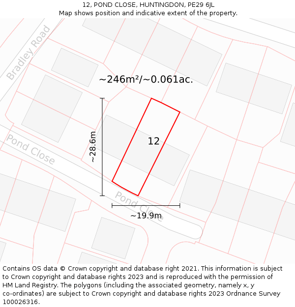 12, POND CLOSE, HUNTINGDON, PE29 6JL: Plot and title map