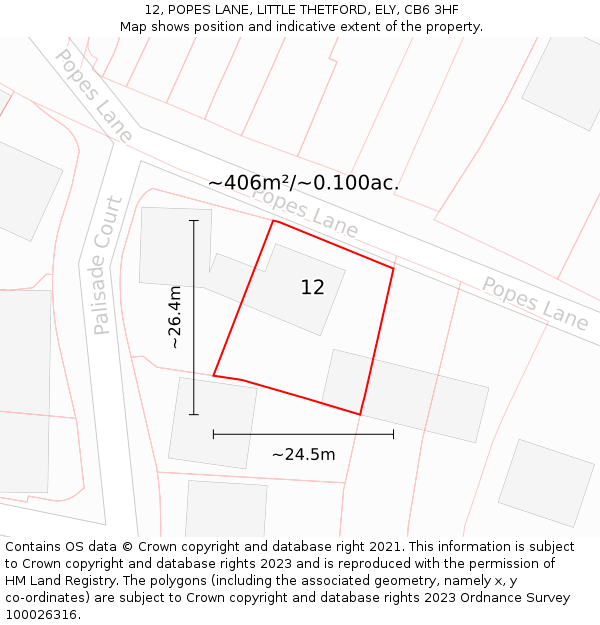 12, POPES LANE, LITTLE THETFORD, ELY, CB6 3HF: Plot and title map