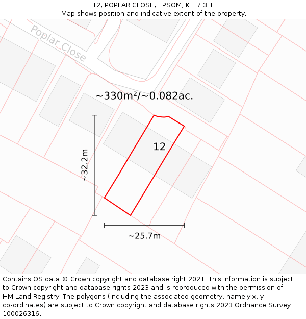 12, POPLAR CLOSE, EPSOM, KT17 3LH: Plot and title map