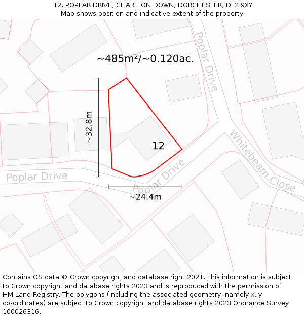 12, POPLAR DRIVE, CHARLTON DOWN, DORCHESTER, DT2 9XY: Plot and title map