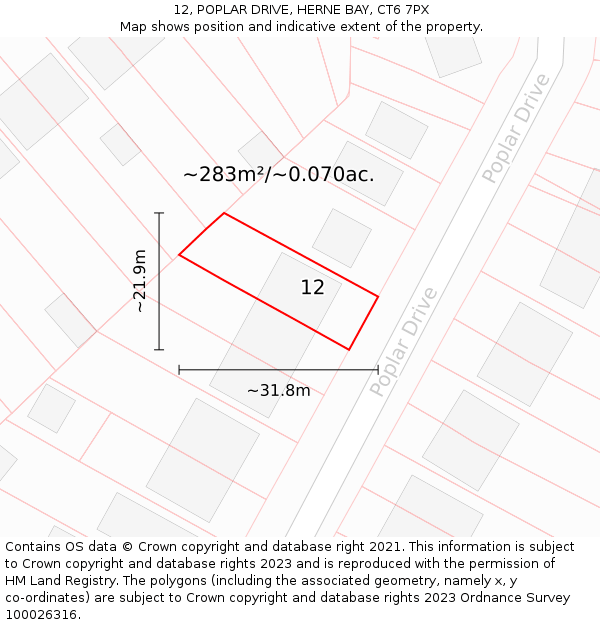 12, POPLAR DRIVE, HERNE BAY, CT6 7PX: Plot and title map