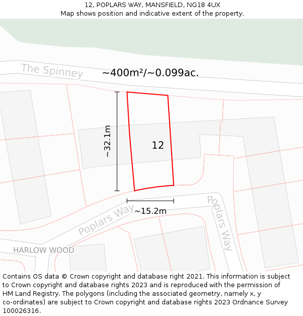 12, POPLARS WAY, MANSFIELD, NG18 4UX: Plot and title map