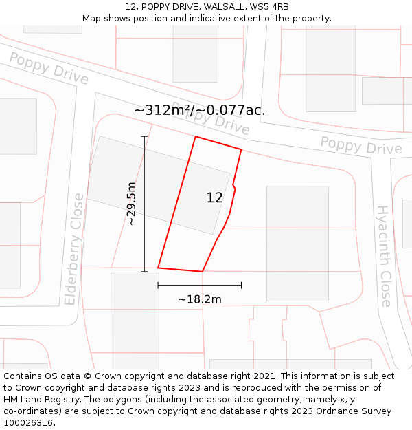 12, POPPY DRIVE, WALSALL, WS5 4RB: Plot and title map