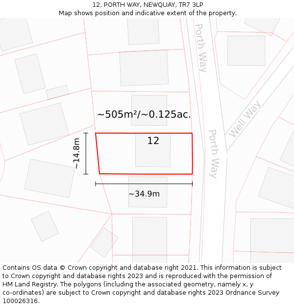 12, PORTH WAY, NEWQUAY, TR7 3LP: Plot and title map