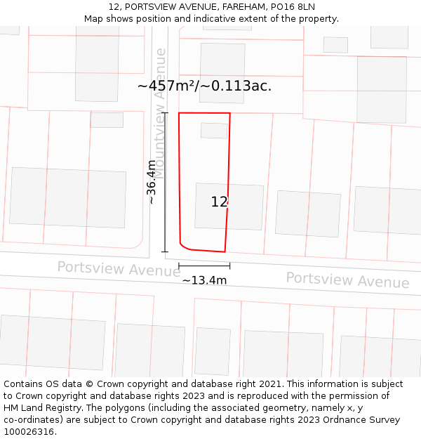 12, PORTSVIEW AVENUE, FAREHAM, PO16 8LN: Plot and title map