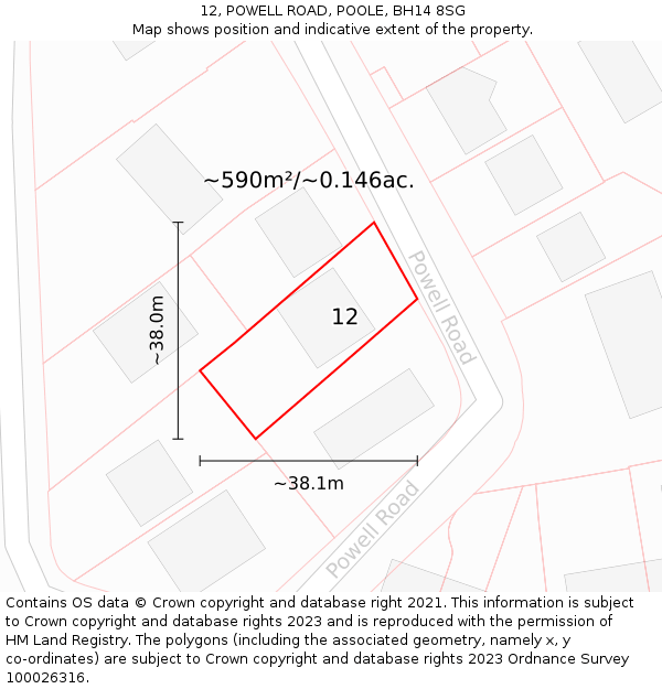 12, POWELL ROAD, POOLE, BH14 8SG: Plot and title map