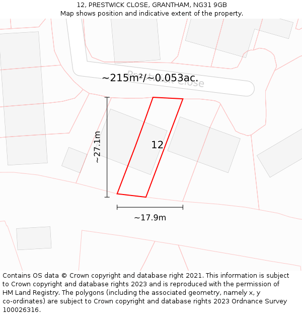 12, PRESTWICK CLOSE, GRANTHAM, NG31 9GB: Plot and title map