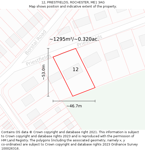 12, PRIESTFIELDS, ROCHESTER, ME1 3AG: Plot and title map