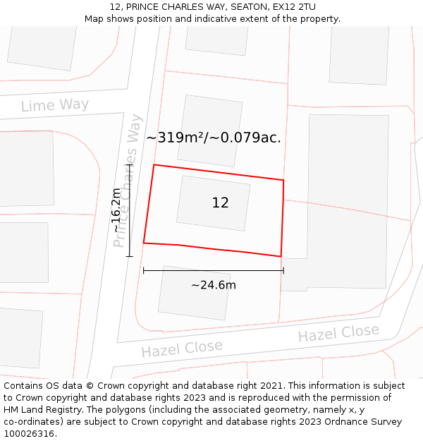 12, PRINCE CHARLES WAY, SEATON, EX12 2TU: Plot and title map