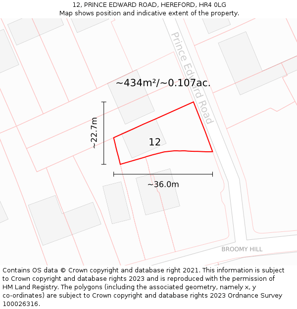 12, PRINCE EDWARD ROAD, HEREFORD, HR4 0LG: Plot and title map