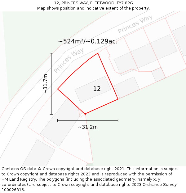 12, PRINCES WAY, FLEETWOOD, FY7 8PG: Plot and title map