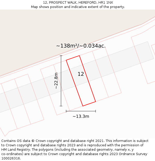 12, PROSPECT WALK, HEREFORD, HR1 1NX: Plot and title map