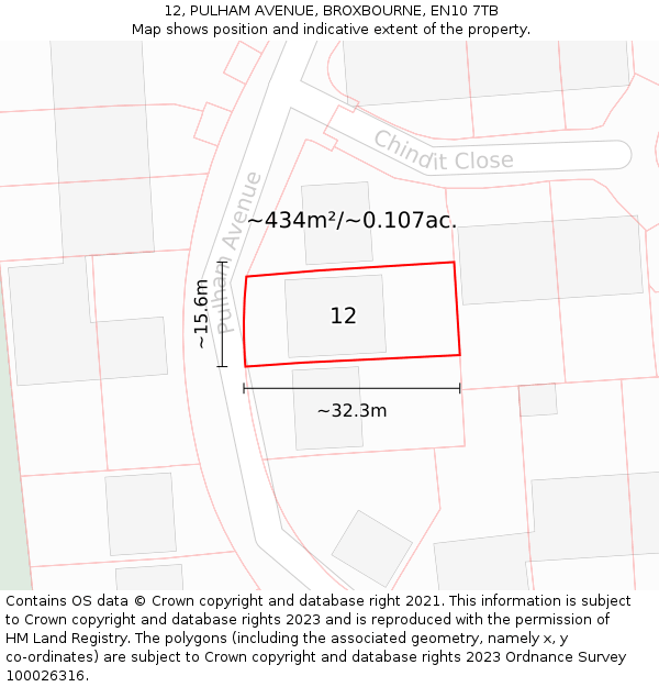 12, PULHAM AVENUE, BROXBOURNE, EN10 7TB: Plot and title map