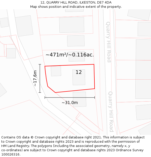 12, QUARRY HILL ROAD, ILKESTON, DE7 4DA: Plot and title map