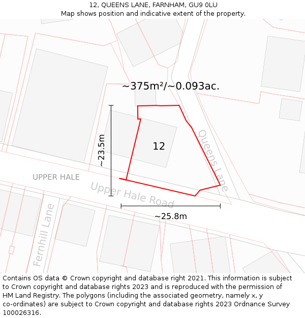 12, QUEENS LANE, FARNHAM, GU9 0LU: Plot and title map