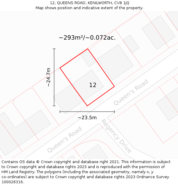 12, QUEENS ROAD, KENILWORTH, CV8 1JQ: Plot and title map