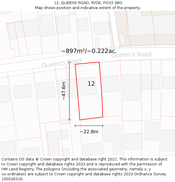 12, QUEENS ROAD, RYDE, PO33 3BG: Plot and title map