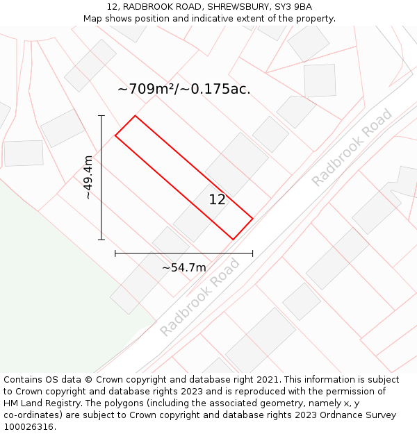 12, RADBROOK ROAD, SHREWSBURY, SY3 9BA: Plot and title map