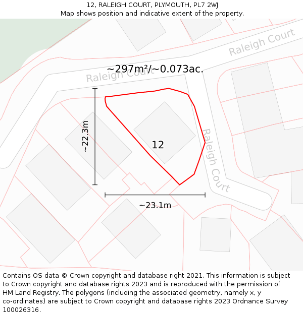 12, RALEIGH COURT, PLYMOUTH, PL7 2WJ: Plot and title map