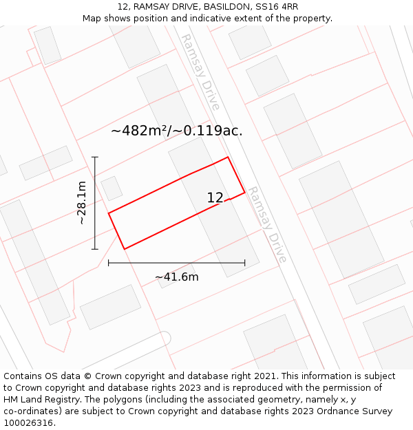 12, RAMSAY DRIVE, BASILDON, SS16 4RR: Plot and title map