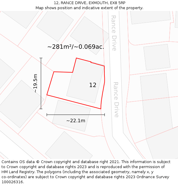 12, RANCE DRIVE, EXMOUTH, EX8 5RP: Plot and title map