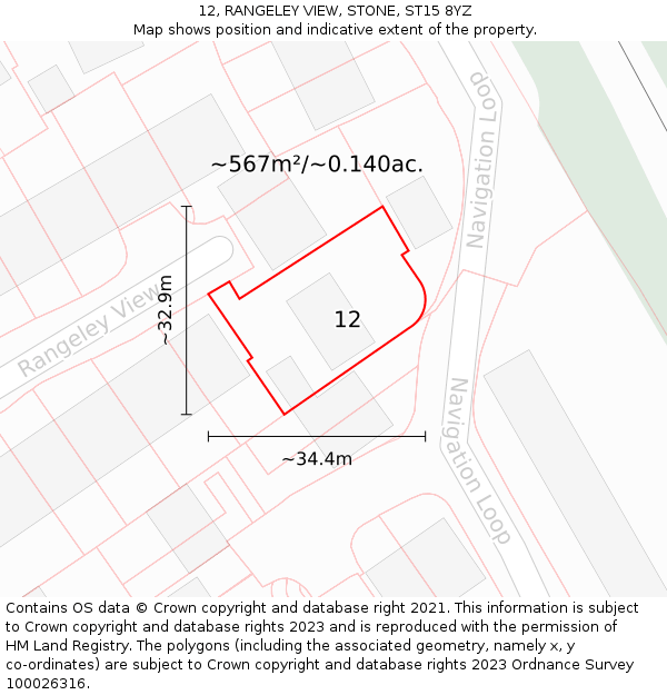 12, RANGELEY VIEW, STONE, ST15 8YZ: Plot and title map