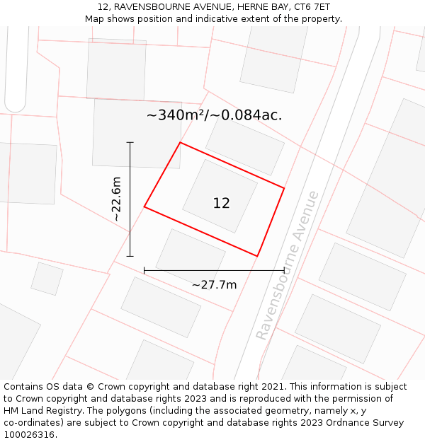 12, RAVENSBOURNE AVENUE, HERNE BAY, CT6 7ET: Plot and title map