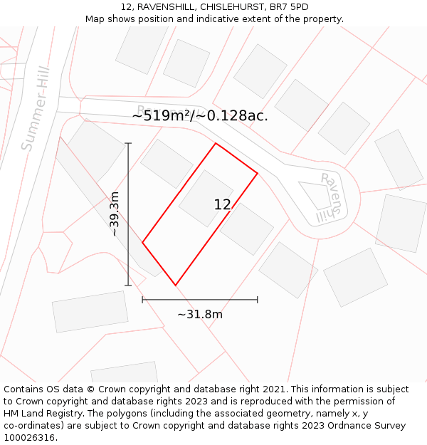 12, RAVENSHILL, CHISLEHURST, BR7 5PD: Plot and title map