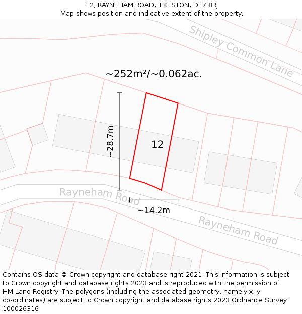 12, RAYNEHAM ROAD, ILKESTON, DE7 8RJ: Plot and title map