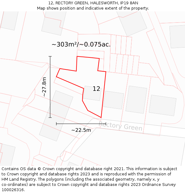 12, RECTORY GREEN, HALESWORTH, IP19 8AN: Plot and title map