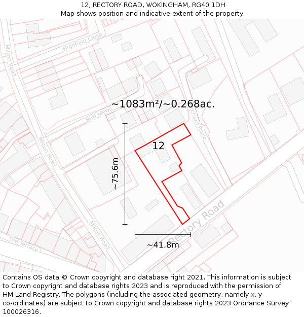 12, RECTORY ROAD, WOKINGHAM, RG40 1DH: Plot and title map