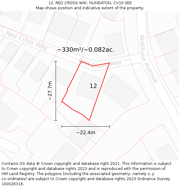 12, RED CROSS WAY, NUNEATON, CV10 0EE: Plot and title map