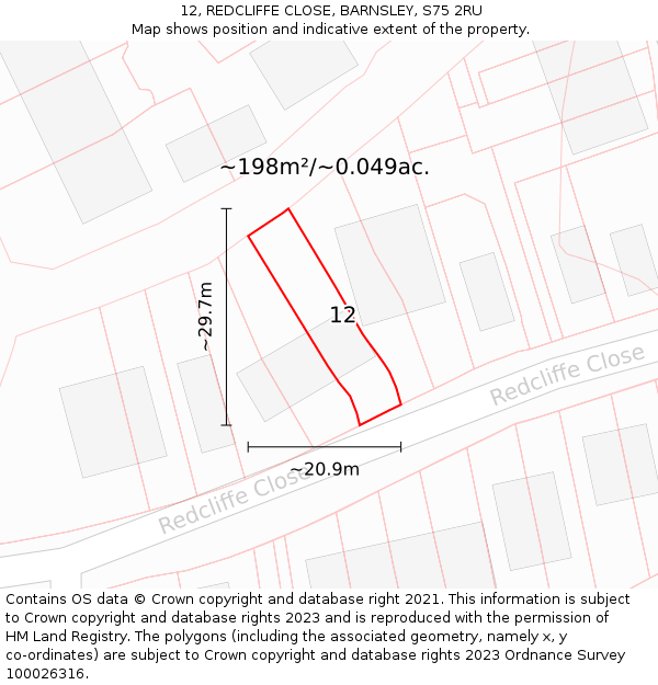 12, REDCLIFFE CLOSE, BARNSLEY, S75 2RU: Plot and title map