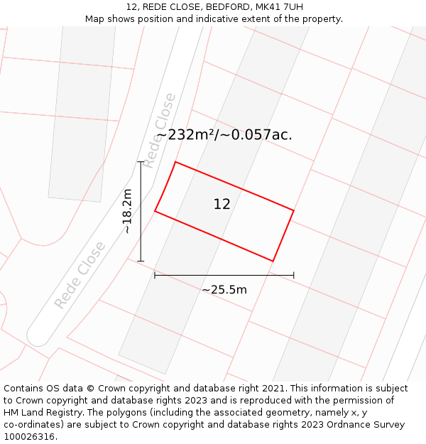 12, REDE CLOSE, BEDFORD, MK41 7UH: Plot and title map