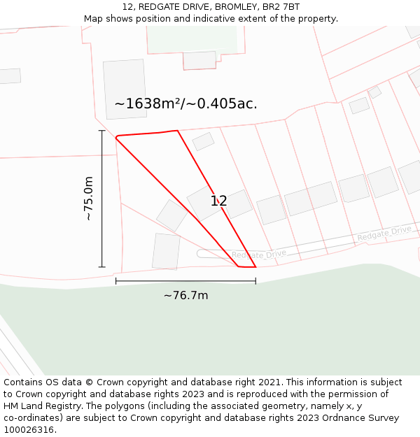 12, REDGATE DRIVE, BROMLEY, BR2 7BT: Plot and title map