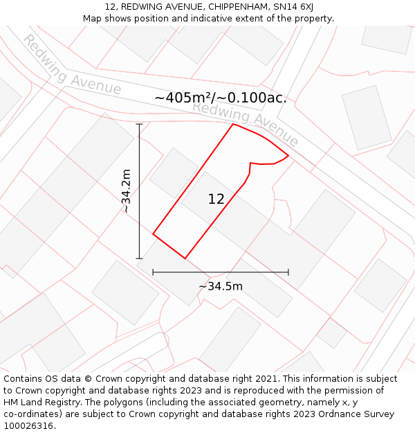 12, REDWING AVENUE, CHIPPENHAM, SN14 6XJ: Plot and title map