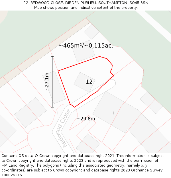 12, REDWOOD CLOSE, DIBDEN PURLIEU, SOUTHAMPTON, SO45 5SN: Plot and title map