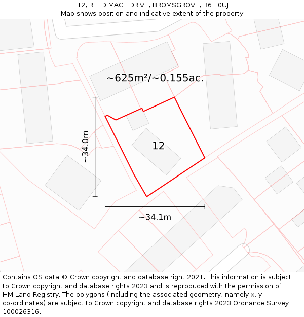 12, REED MACE DRIVE, BROMSGROVE, B61 0UJ: Plot and title map