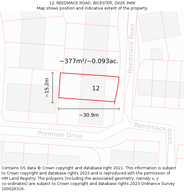 12, REEDMACE ROAD, BICESTER, OX26 3WW: Plot and title map