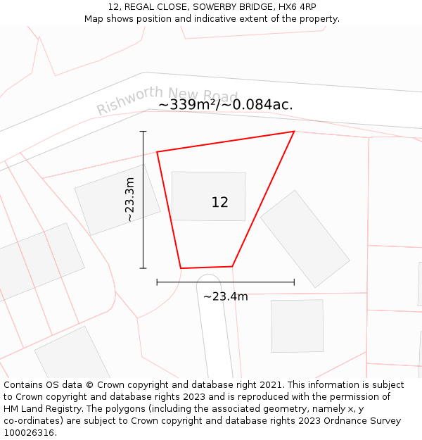 12, REGAL CLOSE, SOWERBY BRIDGE, HX6 4RP: Plot and title map