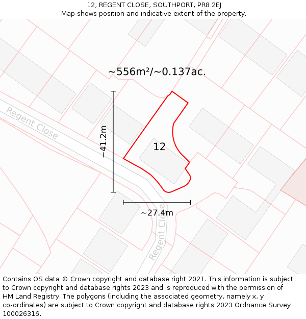 12, REGENT CLOSE, SOUTHPORT, PR8 2EJ: Plot and title map